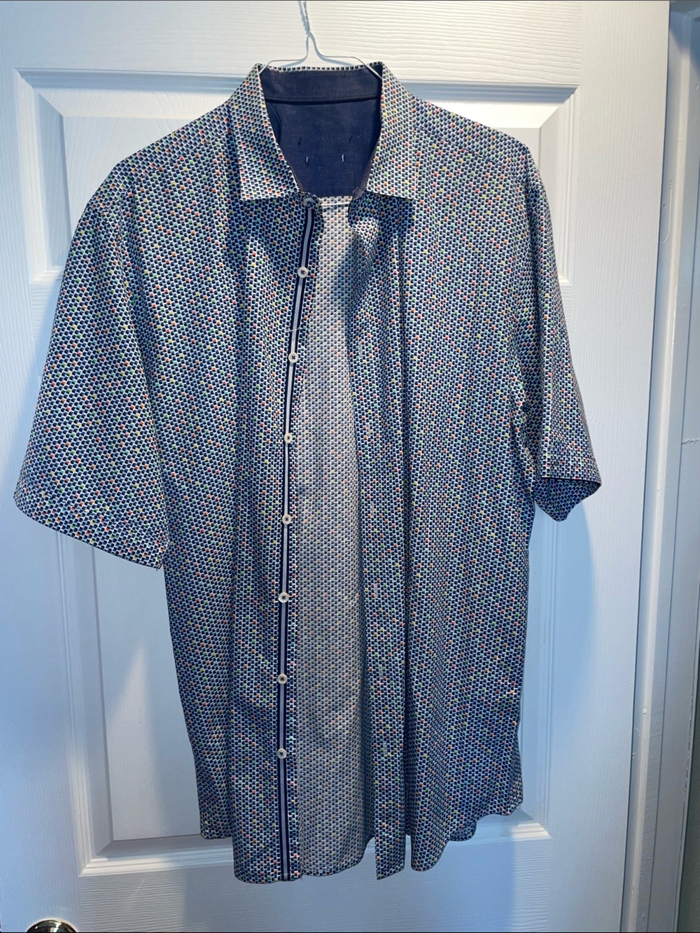Men's Short-Sleeve Printed Button-Up Shirt - Blue Multicolor Bugatchi